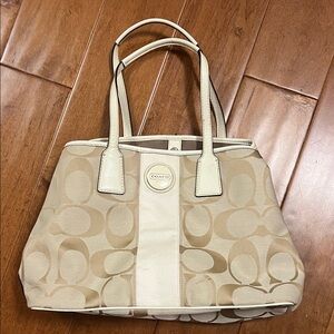 Coach Tan & Cream Signature Canvas Tote